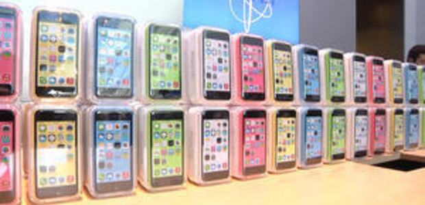 iPhone 5C phones await sale at the Apple Store in