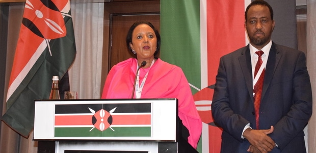 Foreign Affairs Cabinet Secretary Amb. Amina Mohammed (left) accompanied by the Universal