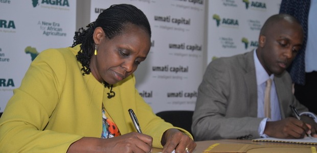 From Left, Ms. Agnes Kalibata, AGRA President signing the grant