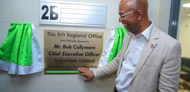 Safaricom CEO, Bob Collymore unveils the plague to officially open