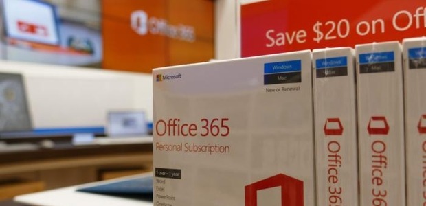 Office 365 boxes on display at the Microsoft Store in