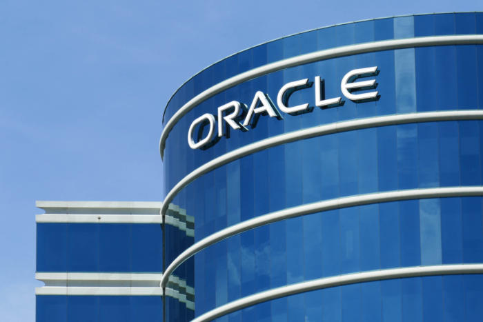 Oracle's logo on top of one of the company's buildings
