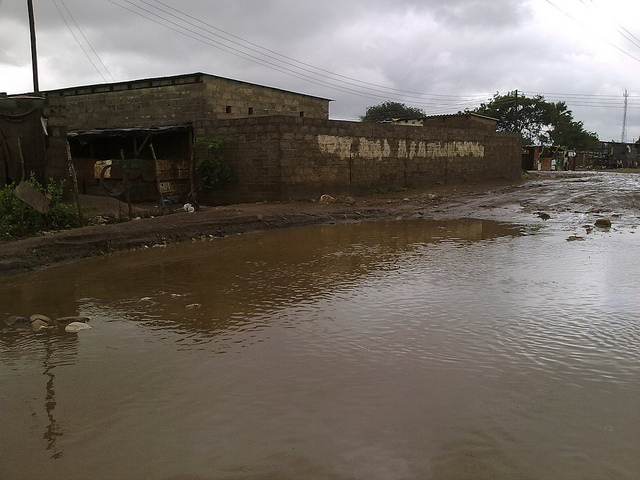 A flooded road in Zambia