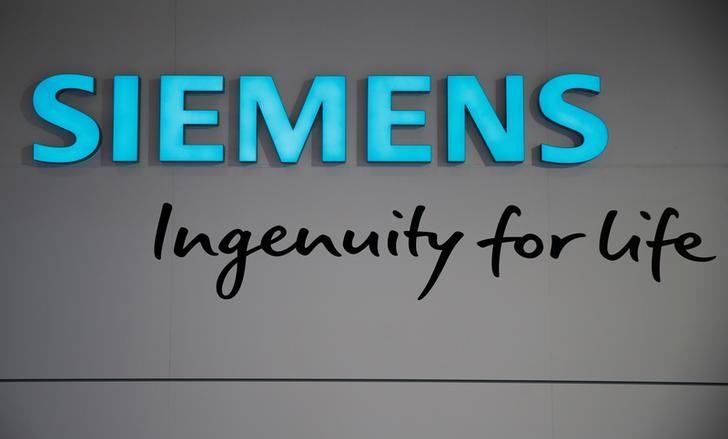 The logo of Germany's largest engineering company Siemens is pictured