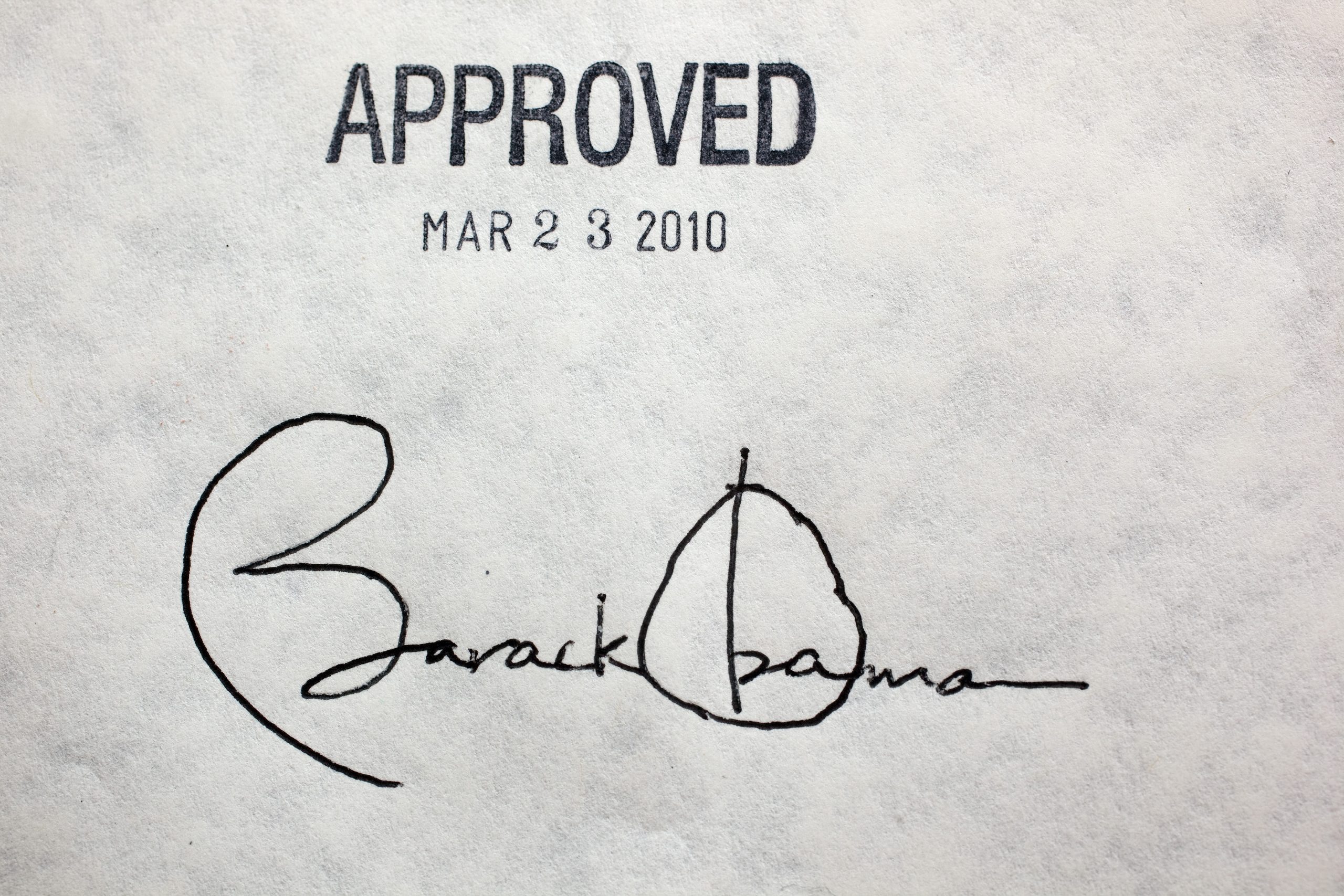 President Barack Obama's signature on the health insurance reform bill