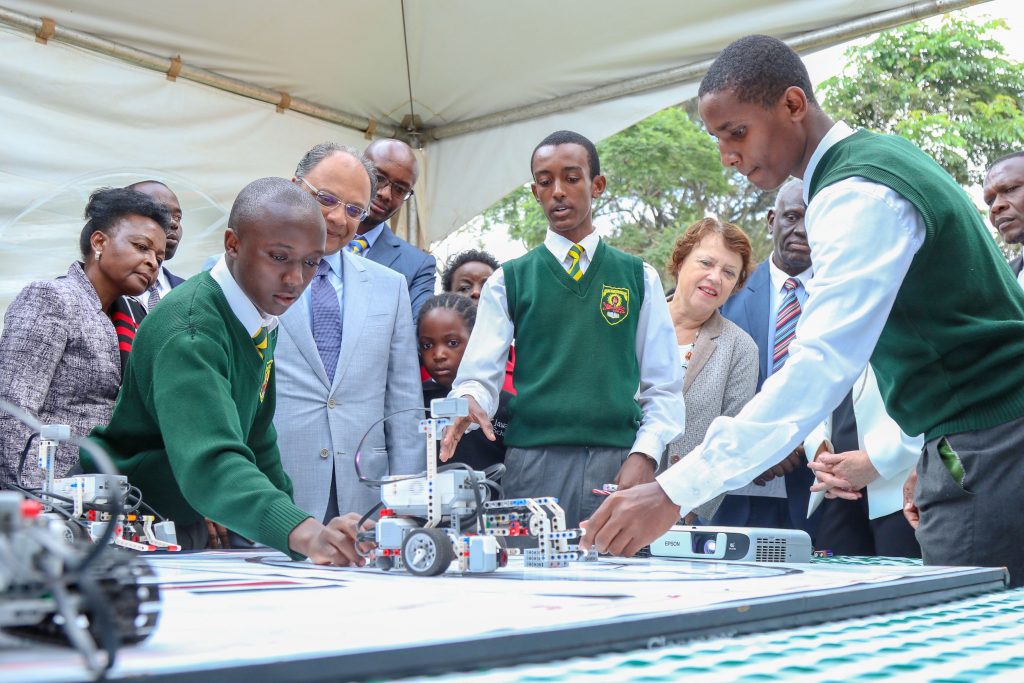 Students from Jamuhuri High School present their scientific project as