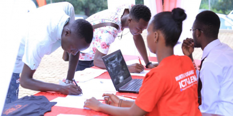 Students participating in the Huawei ICT Competition at the Makerere