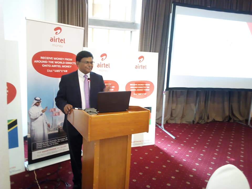 Airtel Uganda Managing Director V.G Somasekhar addressing guests during the