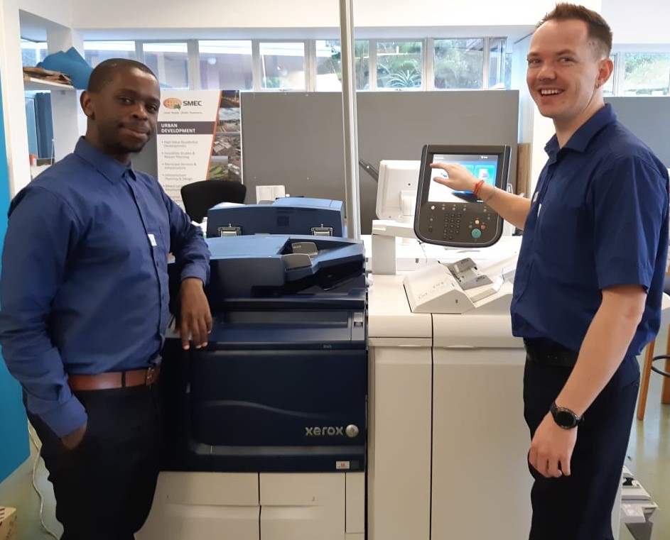 (L-R) Michael Majola & Zerich Zwanepoe pose with the printers