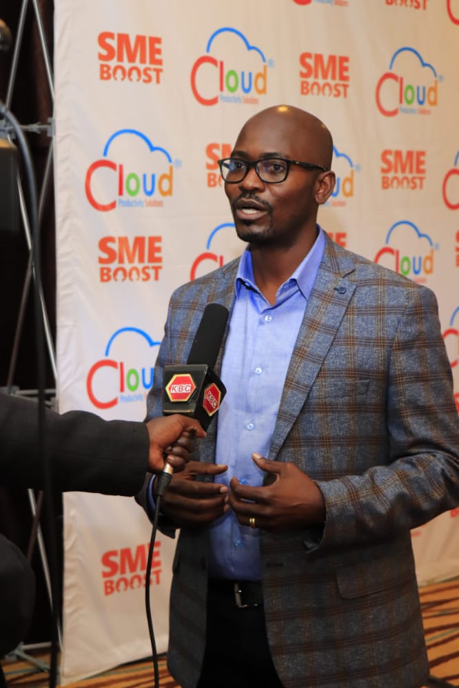 Jeremiah Kibanga CEO Cloud Productivity Solutions during the launch of SME Boost in Nairobi