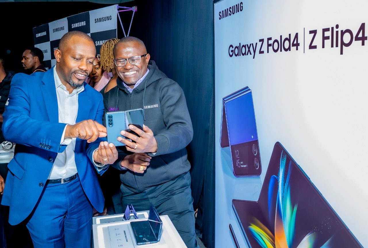 Orlando Lyomu Standard Group CEO (left) with Charles kimari Samsung Electronics Director Mobile Experience Division. [Photo: Arthur Kuwashima]