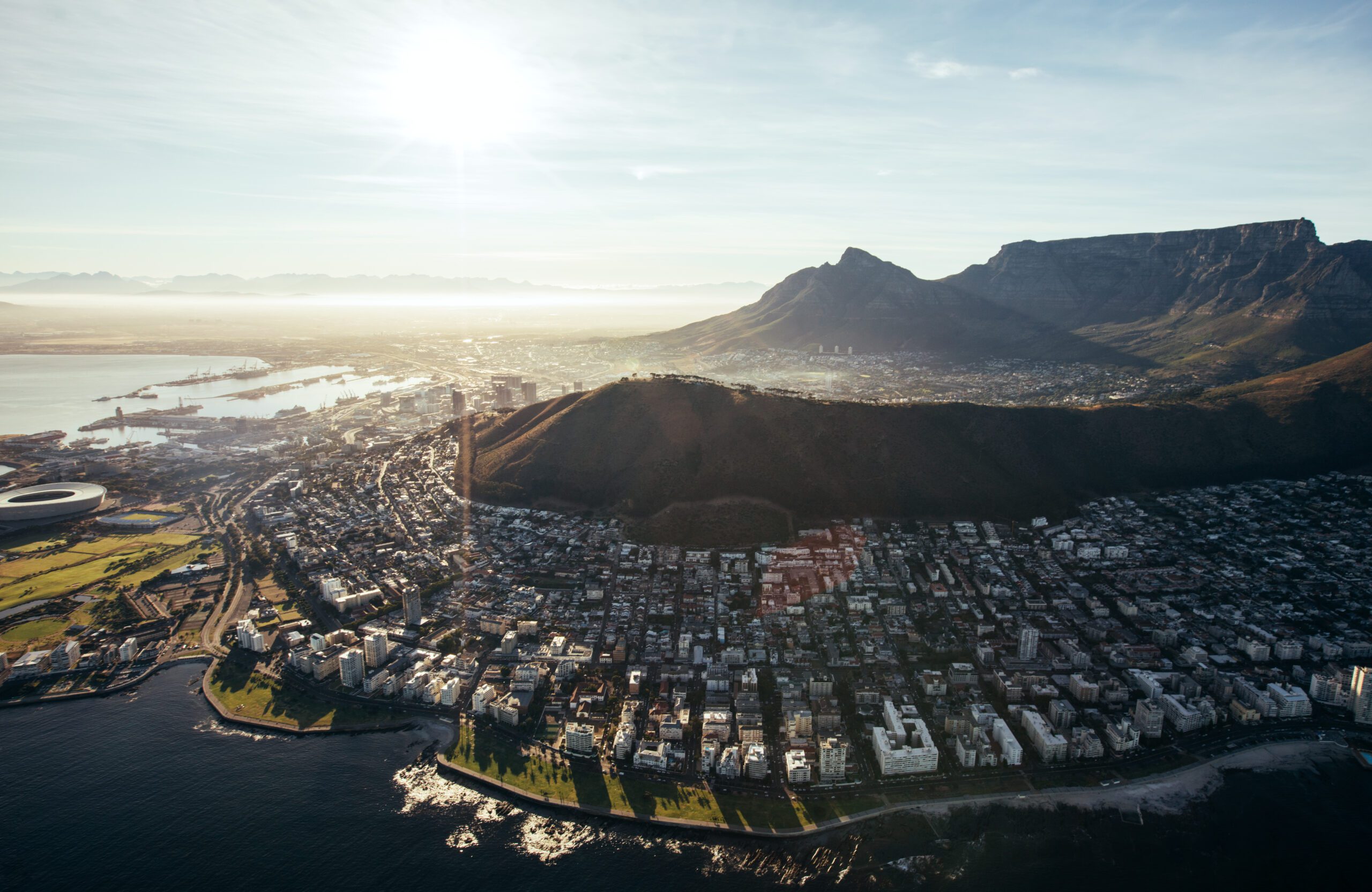 Birds eye view of city of cape town with buildings