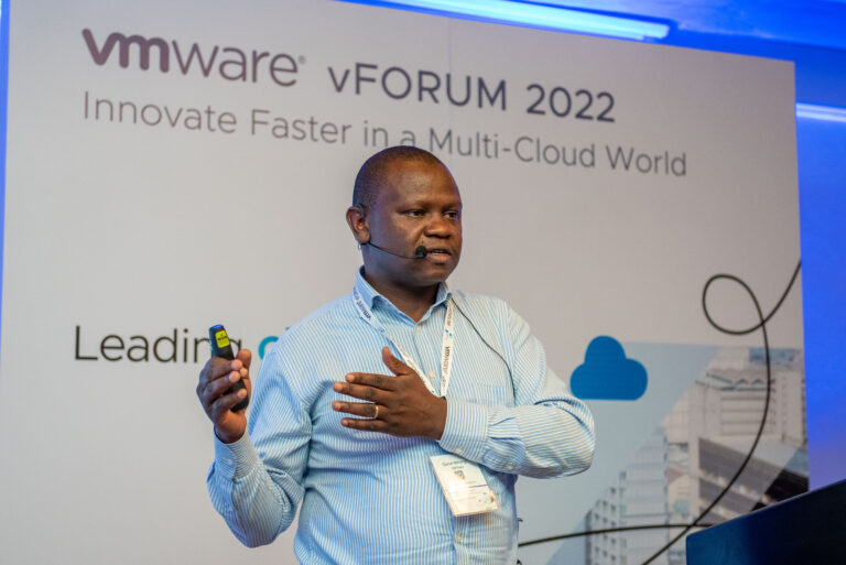 VMware’s lead solutions engineer, Daniel Ndirangu, delivering his presentation at the vFORUM