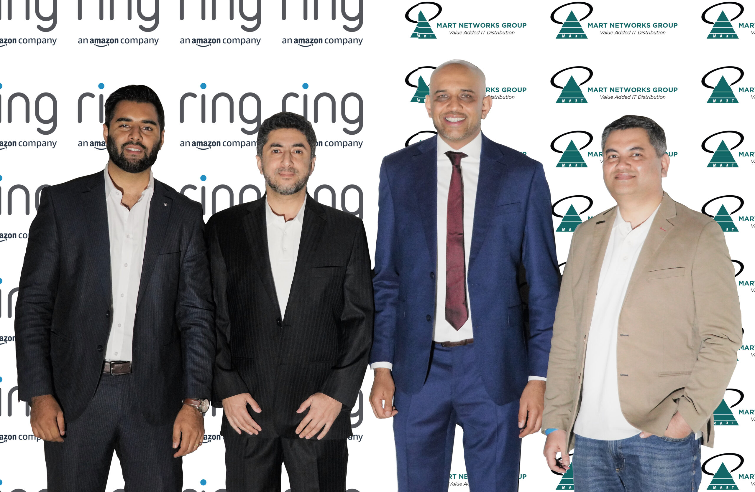 From Left to Right Saagar Panara Product Manager Ring at the Mart Networks Group, Nadeem Khanzadah, Sales Director Ring at Amazon for Emerging Markets, Moiz Maloo Managing Director Mart Networks Group, Nav Borah Senior Business Development Manager for Global Partnerships at Ring an Amazon Company.