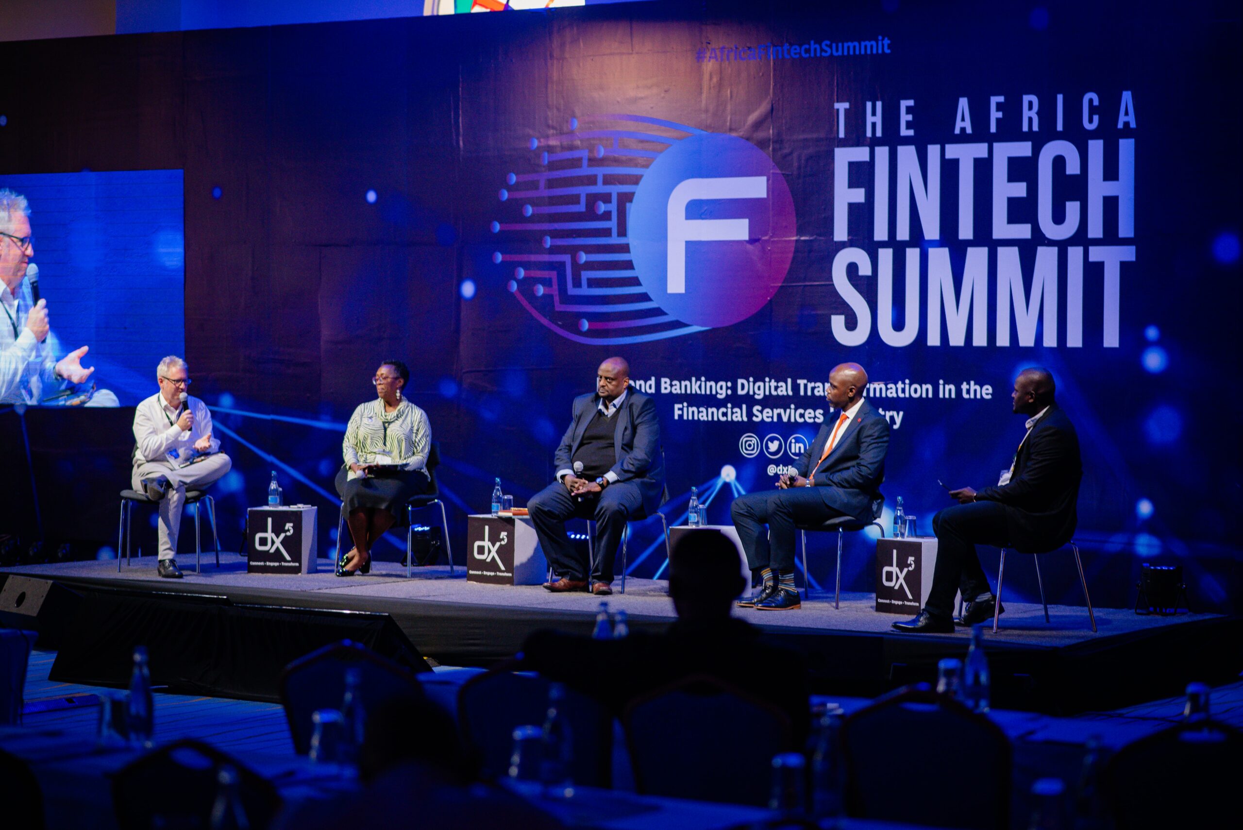 From L to R : Ben Roberts, Jaine Mwai, Albert Mulei, Moses Okundi, and Andrew Munene at the dx5 Fintech Summit