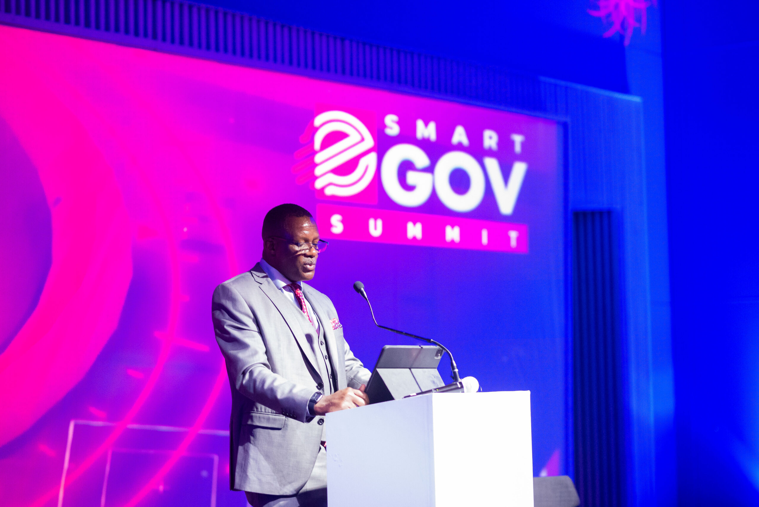 Eliud Owalo, the Cabinet Secretary at the Ministry of ICT and Digital Economy, addressing delegates at the SmartGov Summit