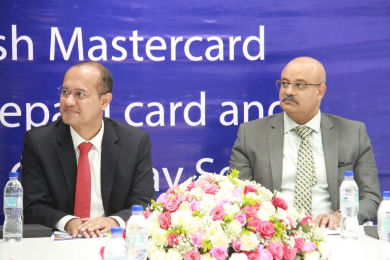 Shehryar Ali, Senior Vice President and Country Manager for East Africa and Indian Ocean Islands at Mastercard (Left) and Yohannes Merga, Senior Chief Marketing Officer for Awash Bank (Right) during the launch of the Awash pre-paid cards in Addis Ababa, Ethiopia.