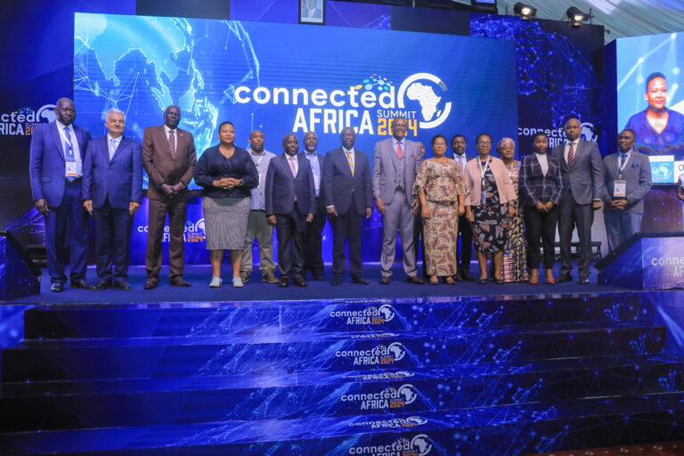 F- H.E Rigathi Gachagua, Deputy President, Kenya together with Africa Tech and Digital Economy Ministers during the official closing ceremony of Connected Africa Summit 2024.