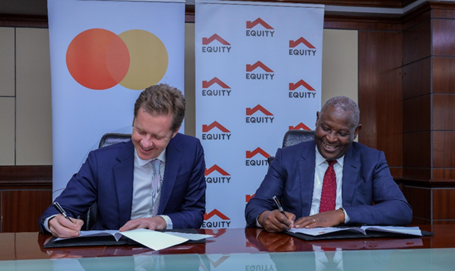 (L-R) Mark Elliott, President for Africa at Mastercard and Dr. James Mwangi, Equity Group Managing Director and CEO, at a previous event. Mastercard and Equity Bank have entered into a strategic collaboration that will enable Equity Bank customers to send money safely and securely to 30 countries. This collaboration seeks to transform cross-border remittances in Kenya, while offering a customer-centric and cost-effective solution and driving financial inclusion.