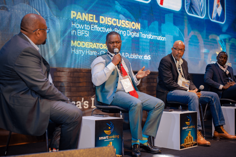 L-R: dx5 Chairman Harry Hare, Ecletics' Founder and CEO, Paul Mbugua, Metis Technology's founder and CEO, Steve Njenga, and Cooperative Bank's Head of ICT and Innovation, Charles Washika, at the Africa Banking Summit in Nairobi.