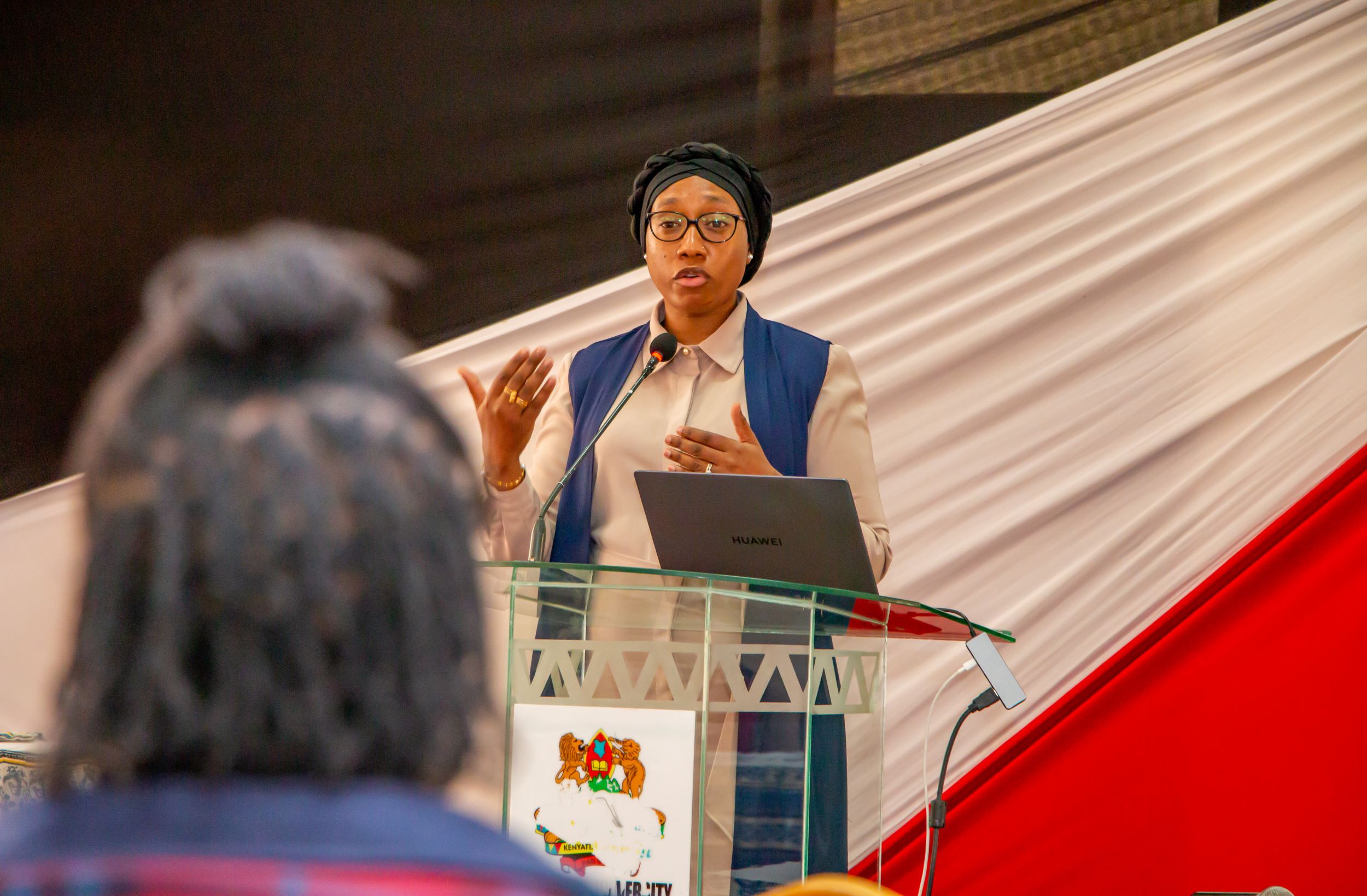 Huawei Kenya Media Director Khadija Mohammed addressing students