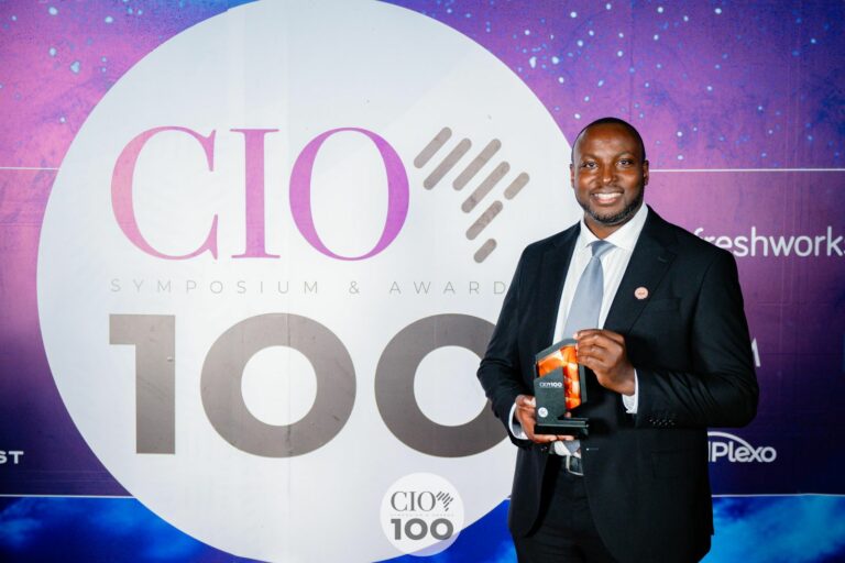 CIO of the Year 2024, Geoffrey Gitagia, the Group IT Manager at Avenue Helathcare, poses with his award at the CIO100 Gala Dinner at Enashipai Resort and SPA. [Photo Credits: Grahamme Kimani]