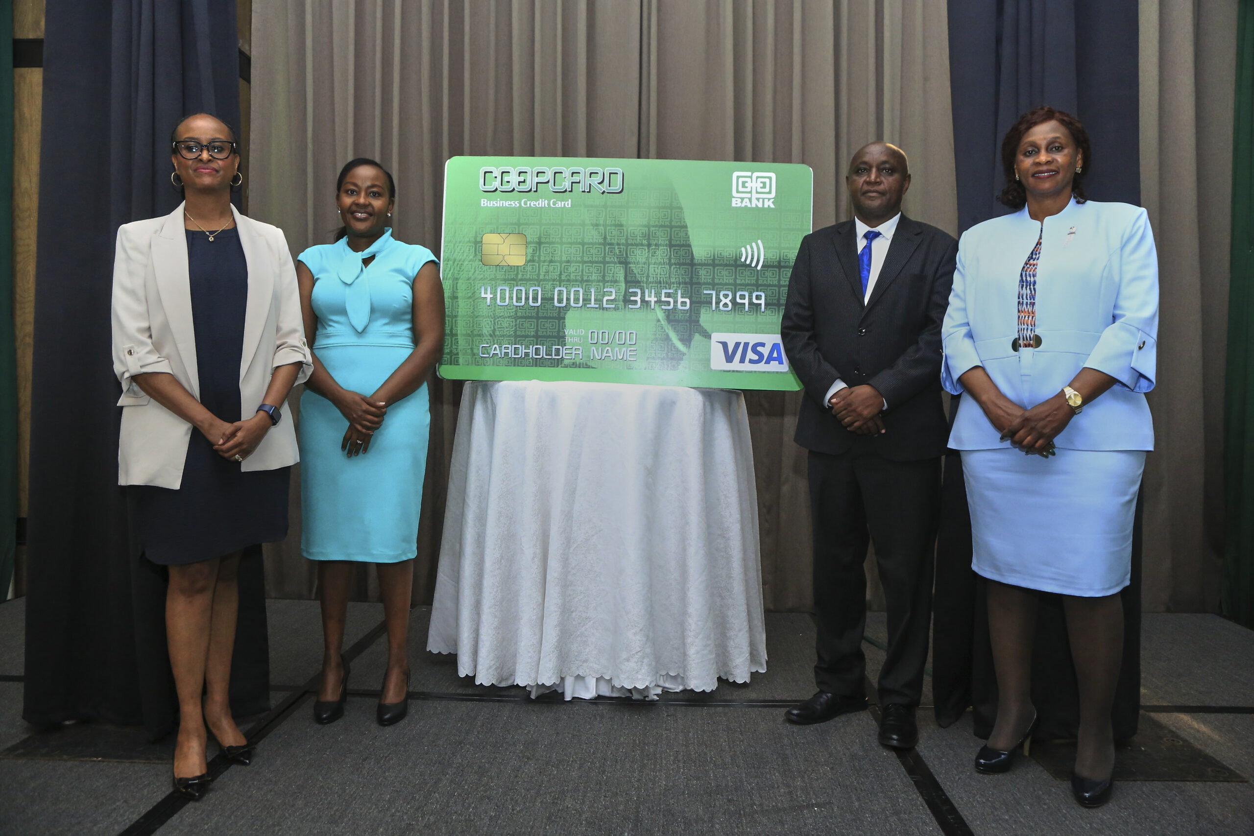 Sheila Changangu, Marketing Director Visa East Africa, Mary Kangethe, Director Visa Commercial Solutions,Visa East Africa, Linda Mango, Head of Card Payments, Co-op Bank and Moses Gitau, Director Retail and Business Banking Division