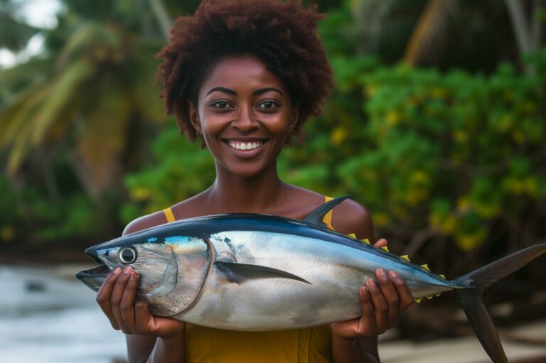 African Woman Catching Fish